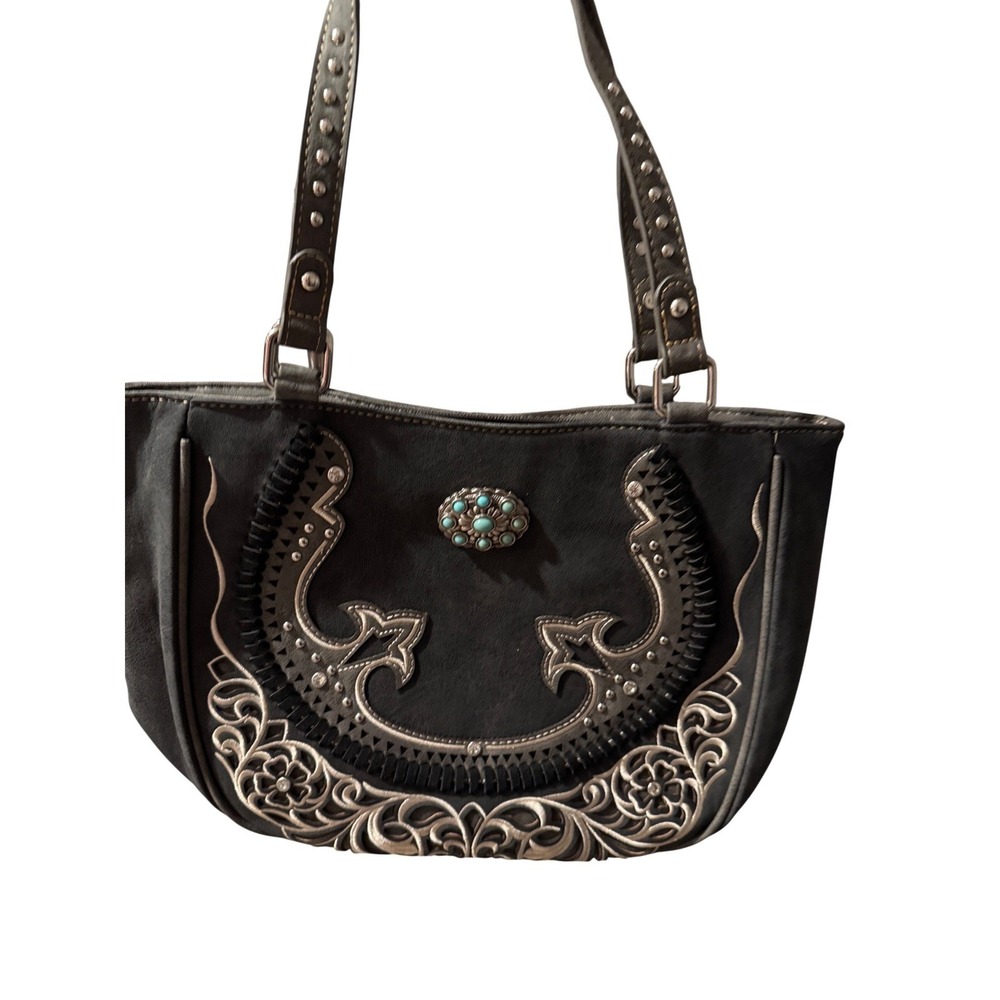 Montana West Hobo Handbag Black Turquoise Studded Horseshoe‎ Western Boho